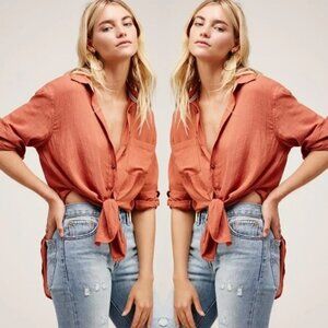 Free People That’s a Wrap Rust Orange Button-Up Blouse Size XS
